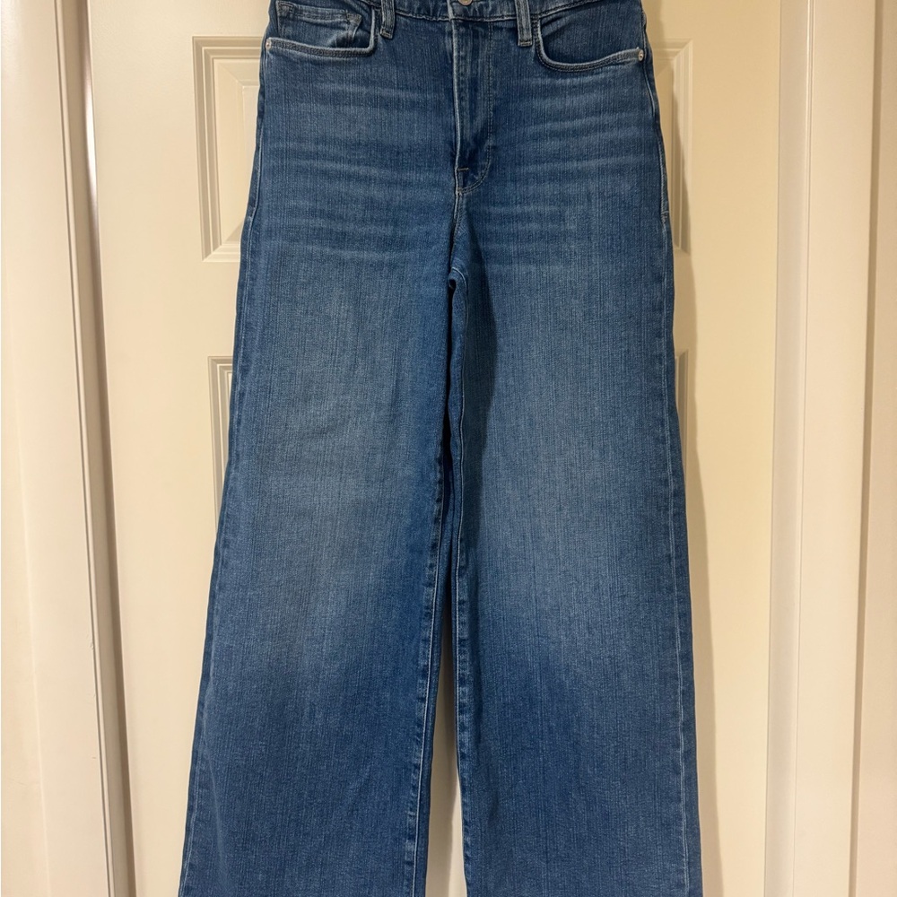 Frame Denim Wide-Leg High-Rise Jeans in Medium Blue Wash-Slim Palazzo